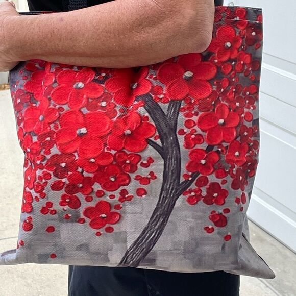 RED FLOWER TREE TOTE BAG - Picture 6 of 6
